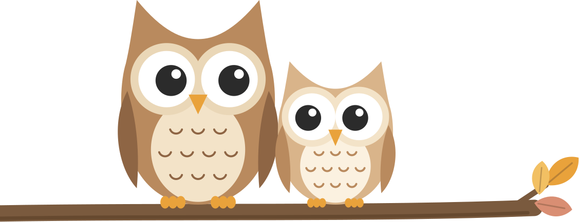 Herbert, a big brown owl, and his son Otto sitting on a branch